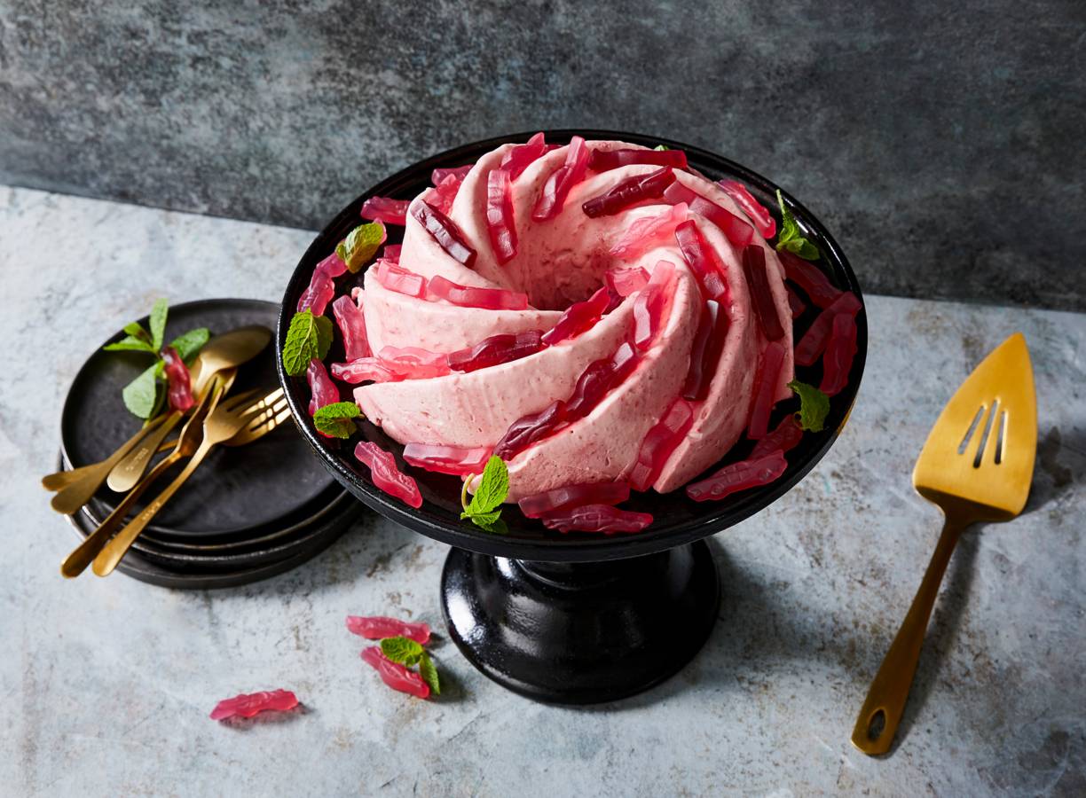 Roze frambozenpudding met cadillacs