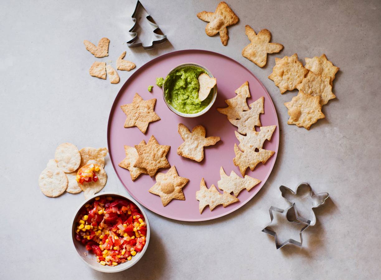 Volkorentortillachips met 2 dips