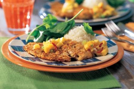 Tilapiafilet met amandelkorst en mangosalsa