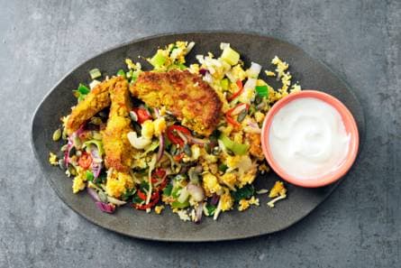 Couscous met Thaise groenten en curryburger