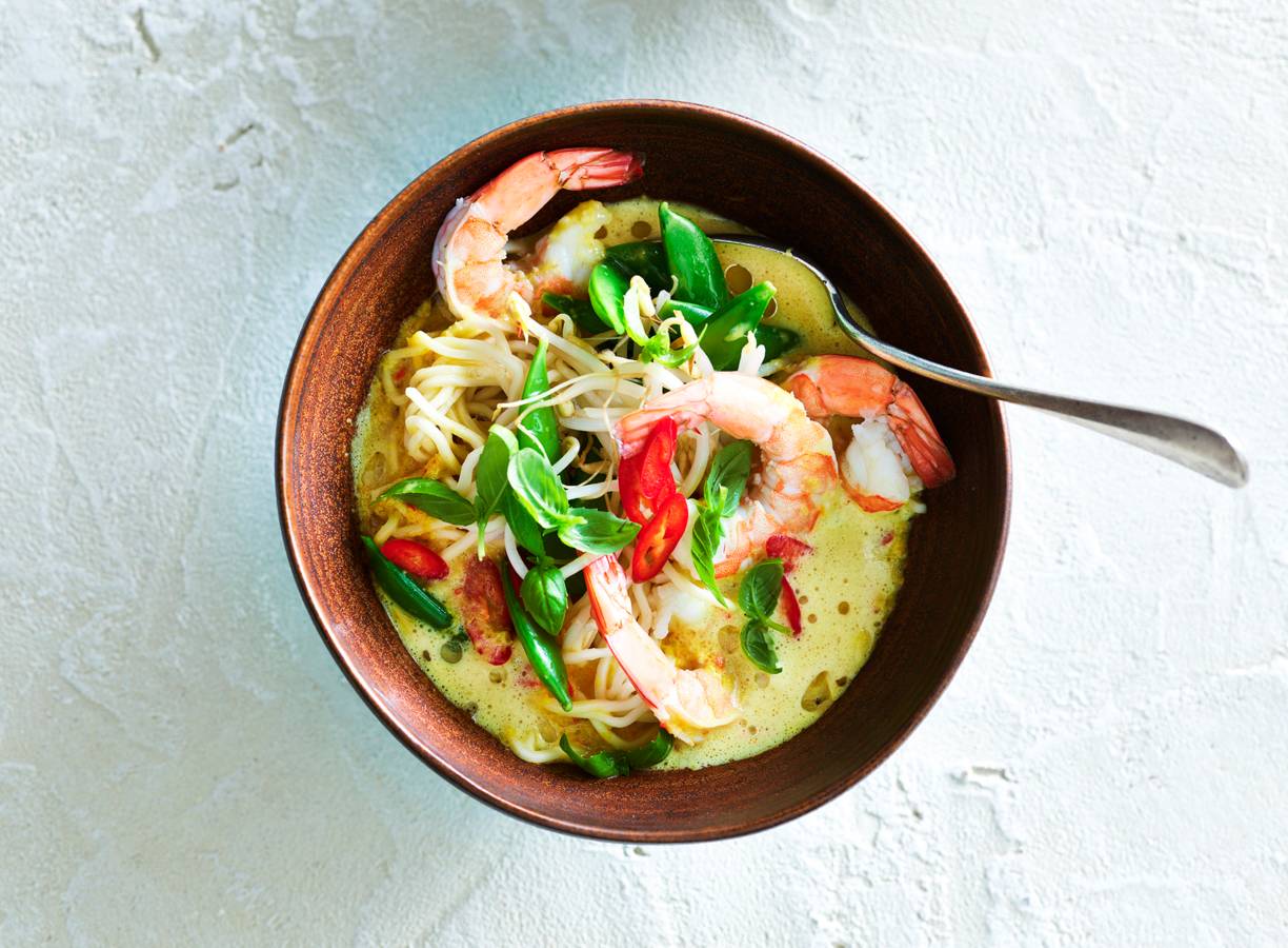 Laksa met garnalen