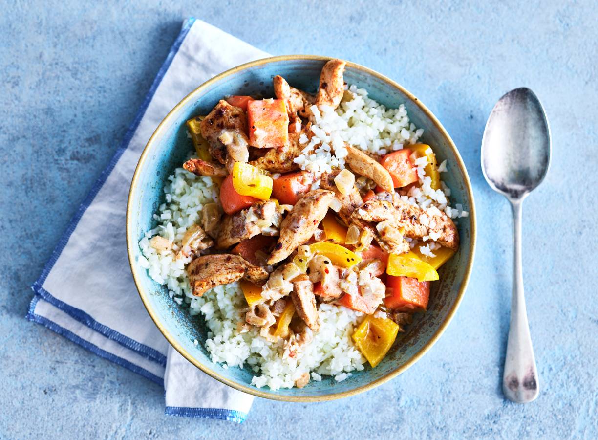 Indiase kipcurry met pompoen & bloemkoolrijst