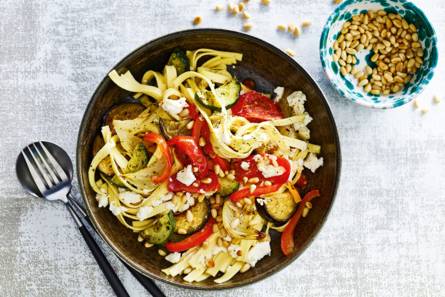 Pasta met ratatouille en gebakken ricotta
