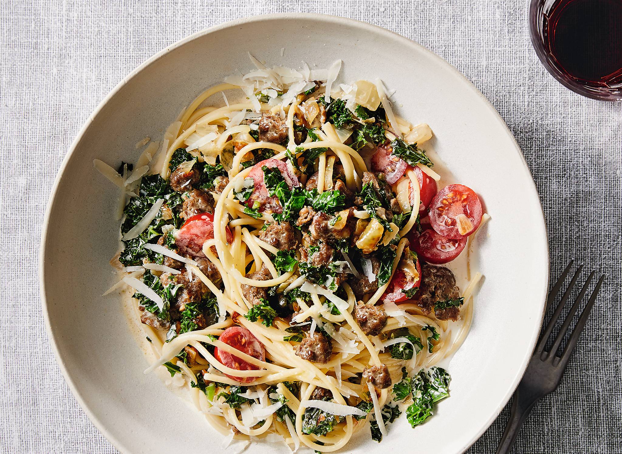 Spaghetti met boerenkool en braadworst recept Allerhande Albert Heijn België