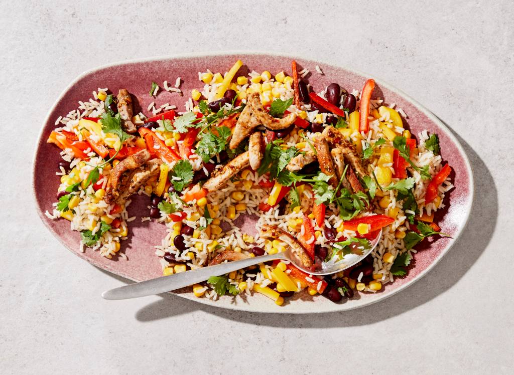 Rijstschotel met varkensfiletlapjes