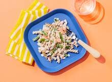 Fusilli met zalm en sperziebonen van Kindergarden