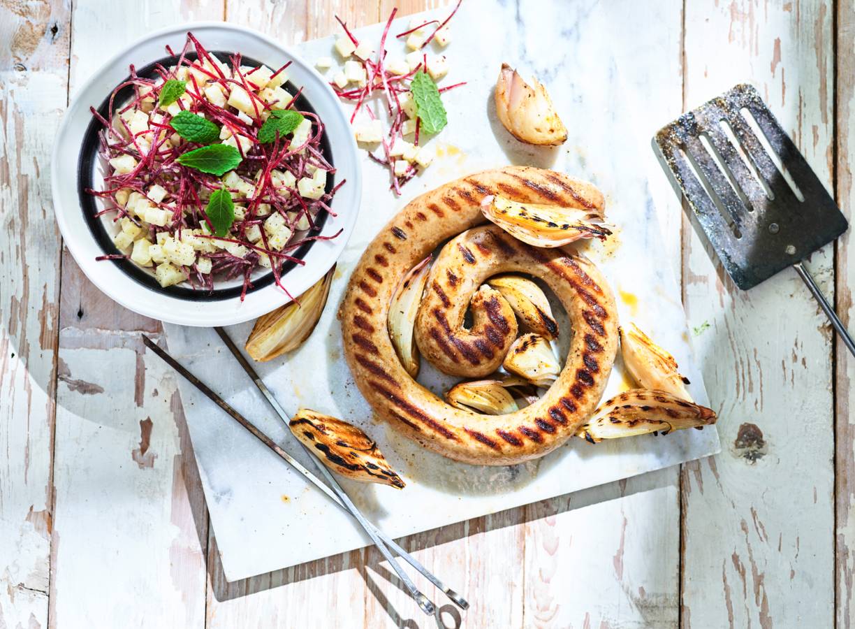 Verse worst met knolselderijsalade
