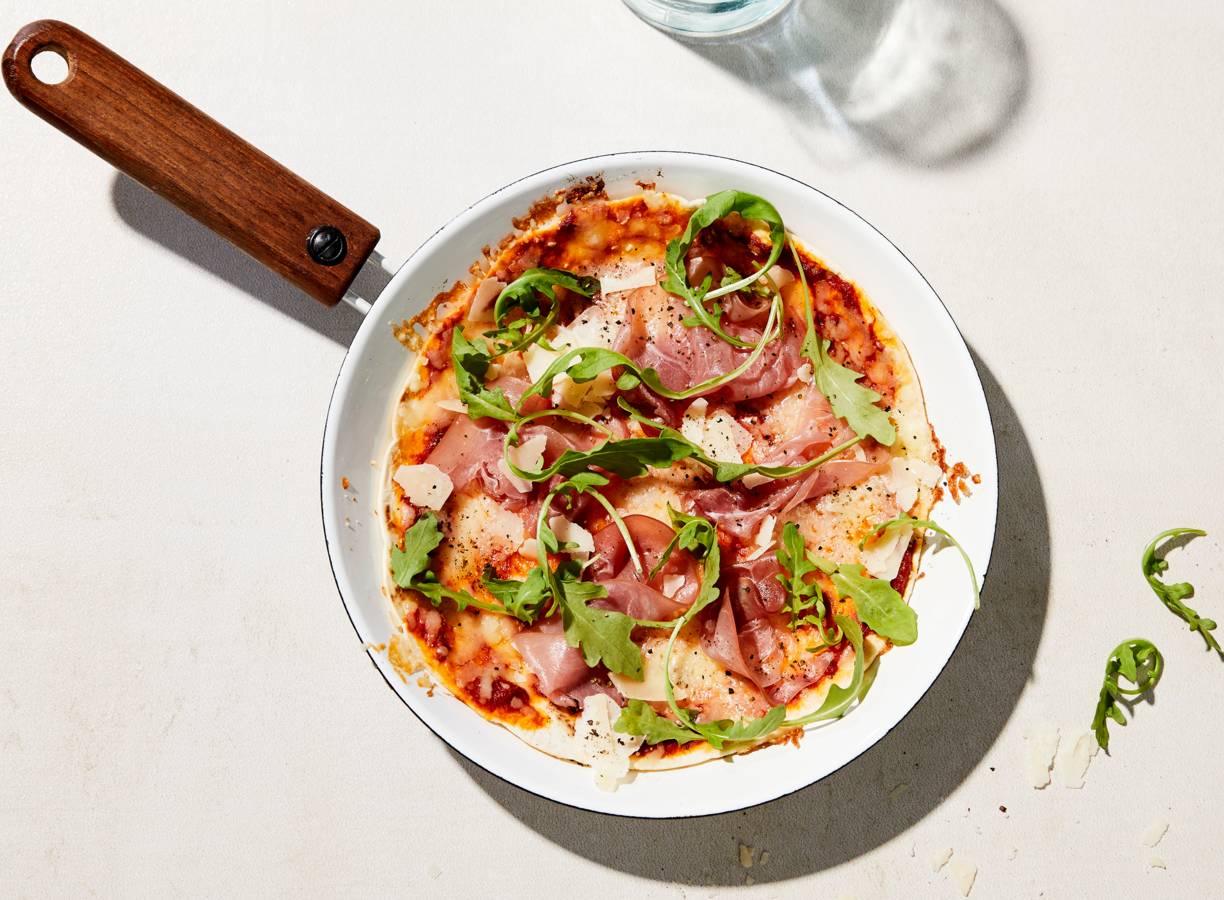 Piadina-panpizza met ham en rucola