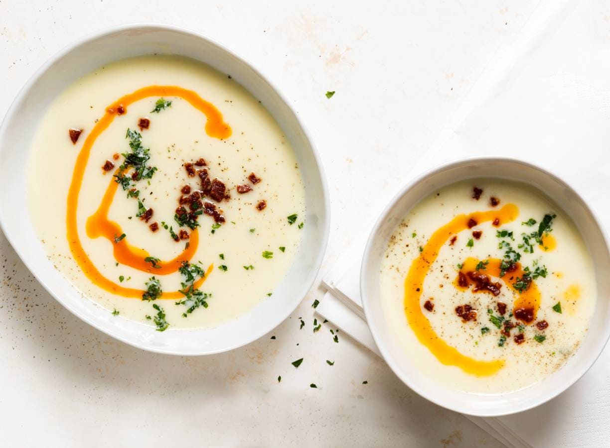 Gepofte knoflooksoep met chorizo-olie