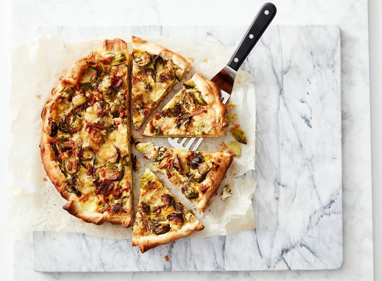 Spruitjesquiche met vegaspek & blue stilton