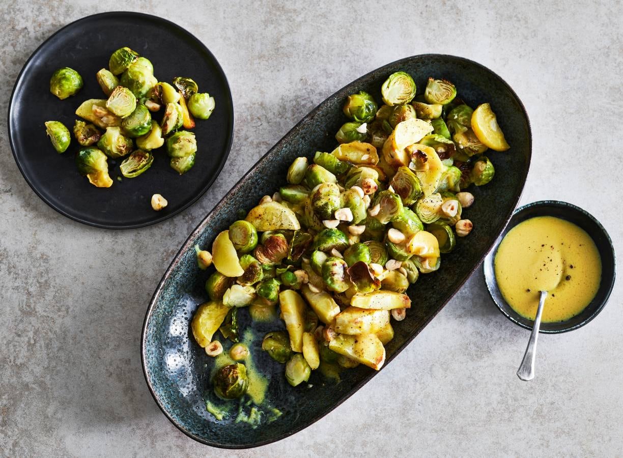 Geroosterde pastinaak-spruitensalade