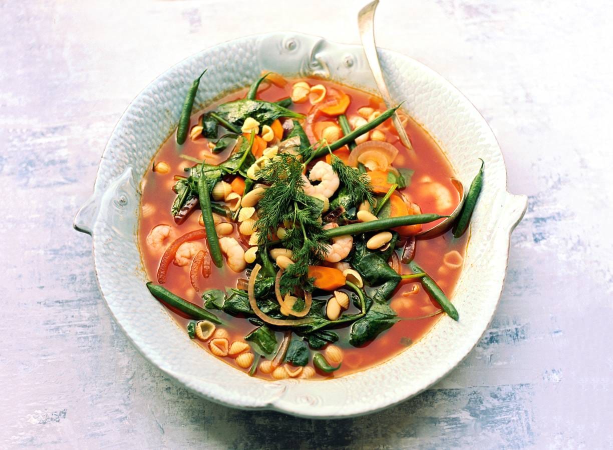 Minestrone met garnalen
