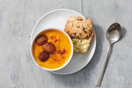 Pompoensoep met vegetarische Gehacktballetjes