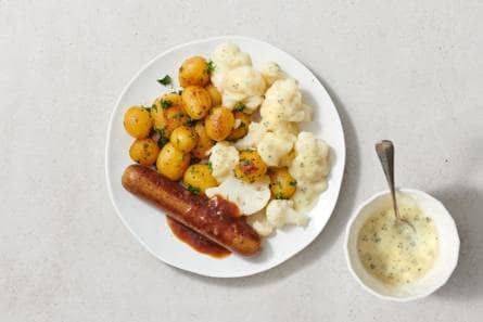Vegetarische Bratwurst met krieltjes & bloemkool