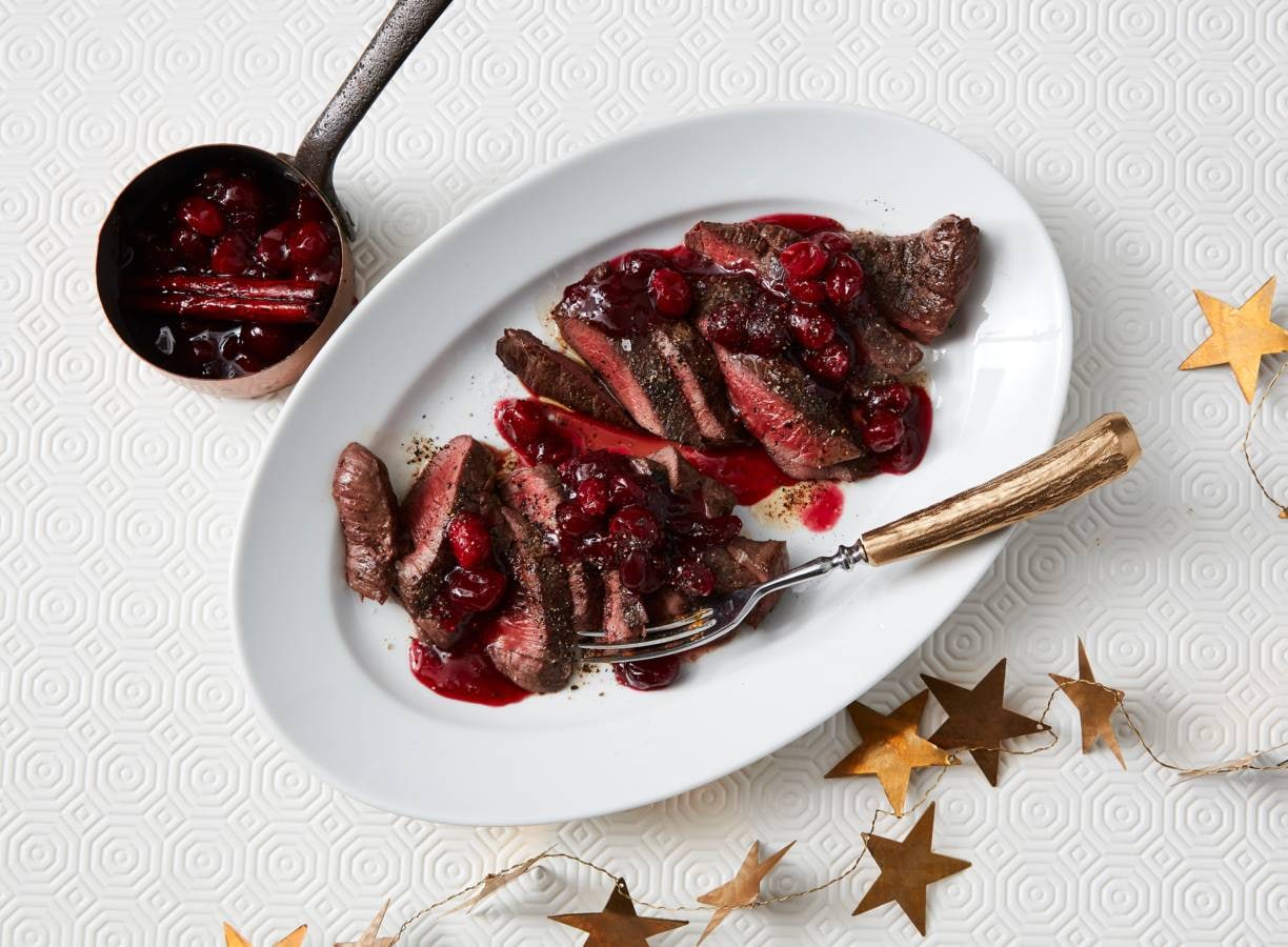 Hertenbiefstuk met cranberrysaus