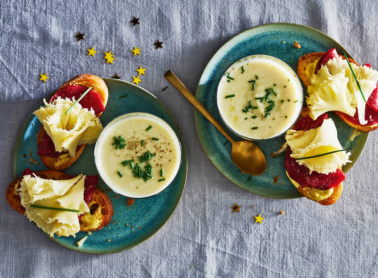 Kaassoep & crostini met ossenworst