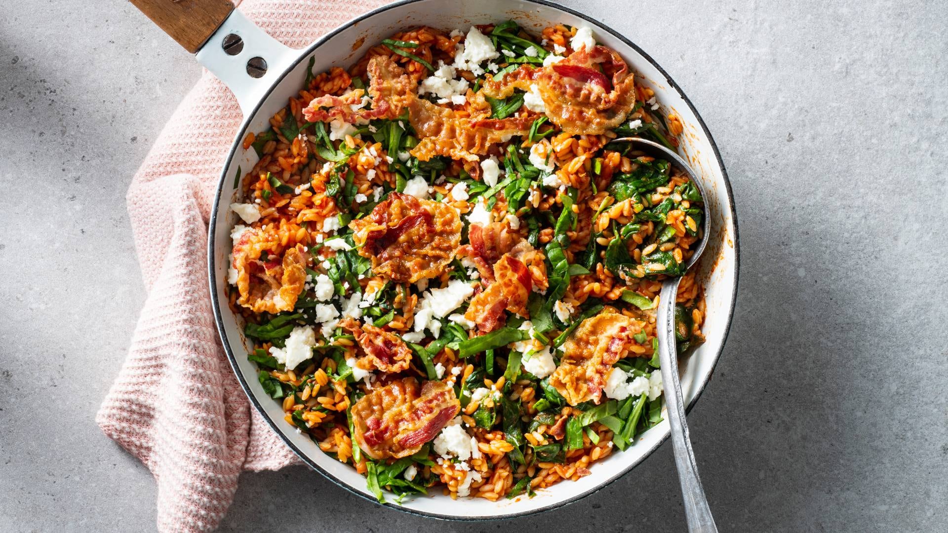 Eenpansgerecht met riso, spinazie en pancetta recept Allerhande Albert Heijn