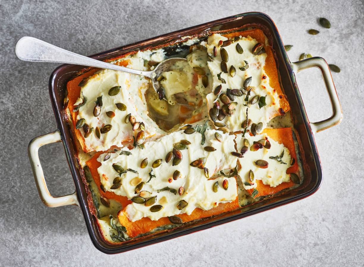 Pompoenlasagne met pastinaak & bloemkool