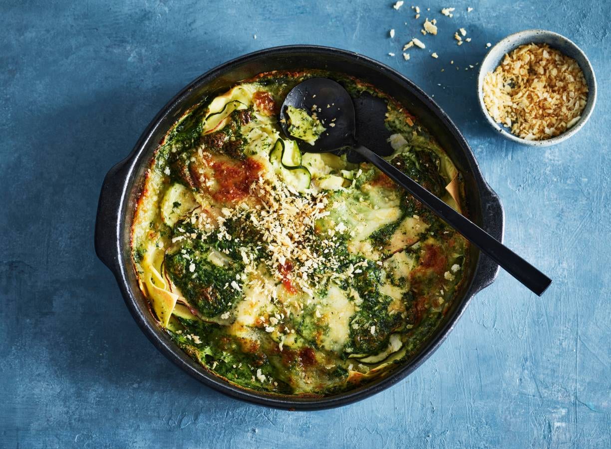 Lasagne met kip, spinazie en courgette