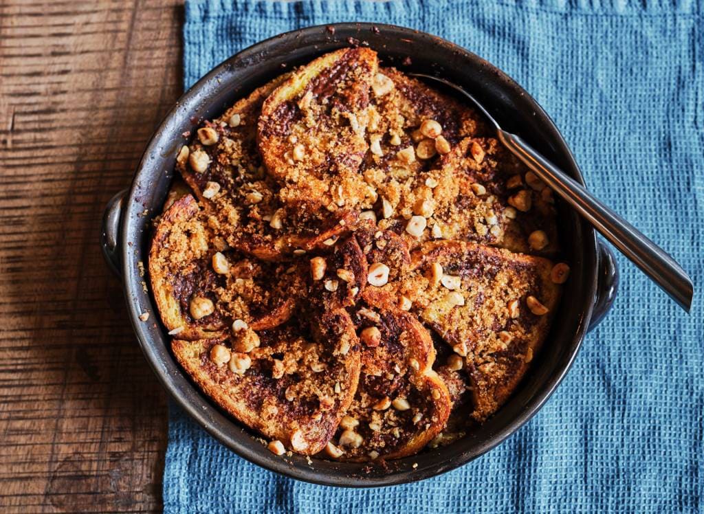 Bread & butterpudding met chocoladepasta