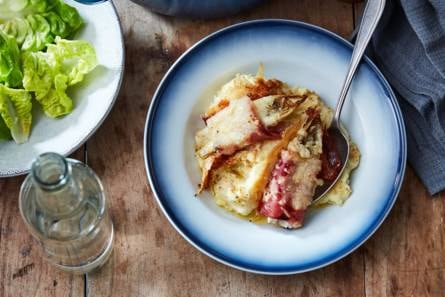 Mosterdpuree met witlof en achterham