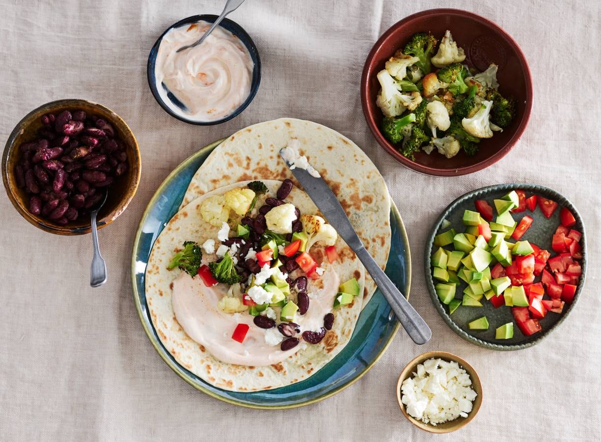 Taco’s met groente, kidneybonen en avocado