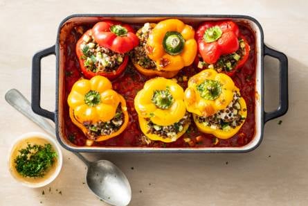 Geroosterde mediterrane paprika’s met geitenkaas en linzen