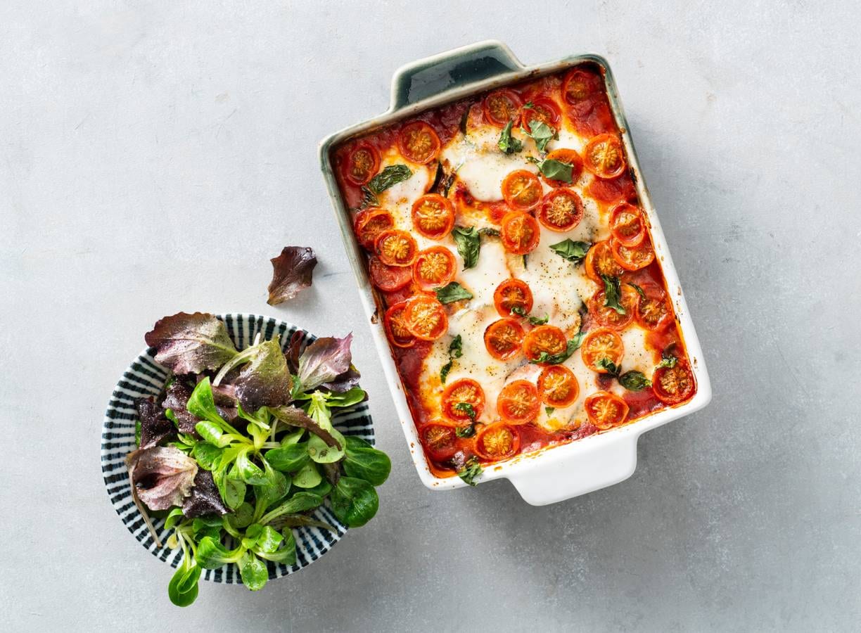 Courgetteparmigiana met geroosterde tomaatjes