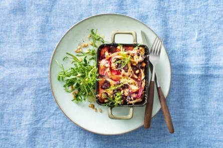 Bieten-geitenkaastaartjes met pastinaak & rucola