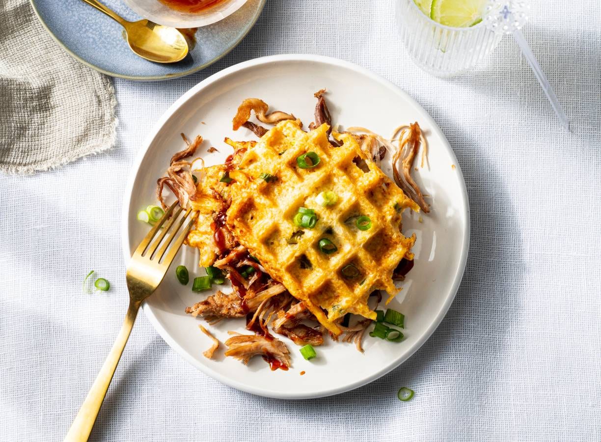 Bloemkoolrijstwafels met pulled pork