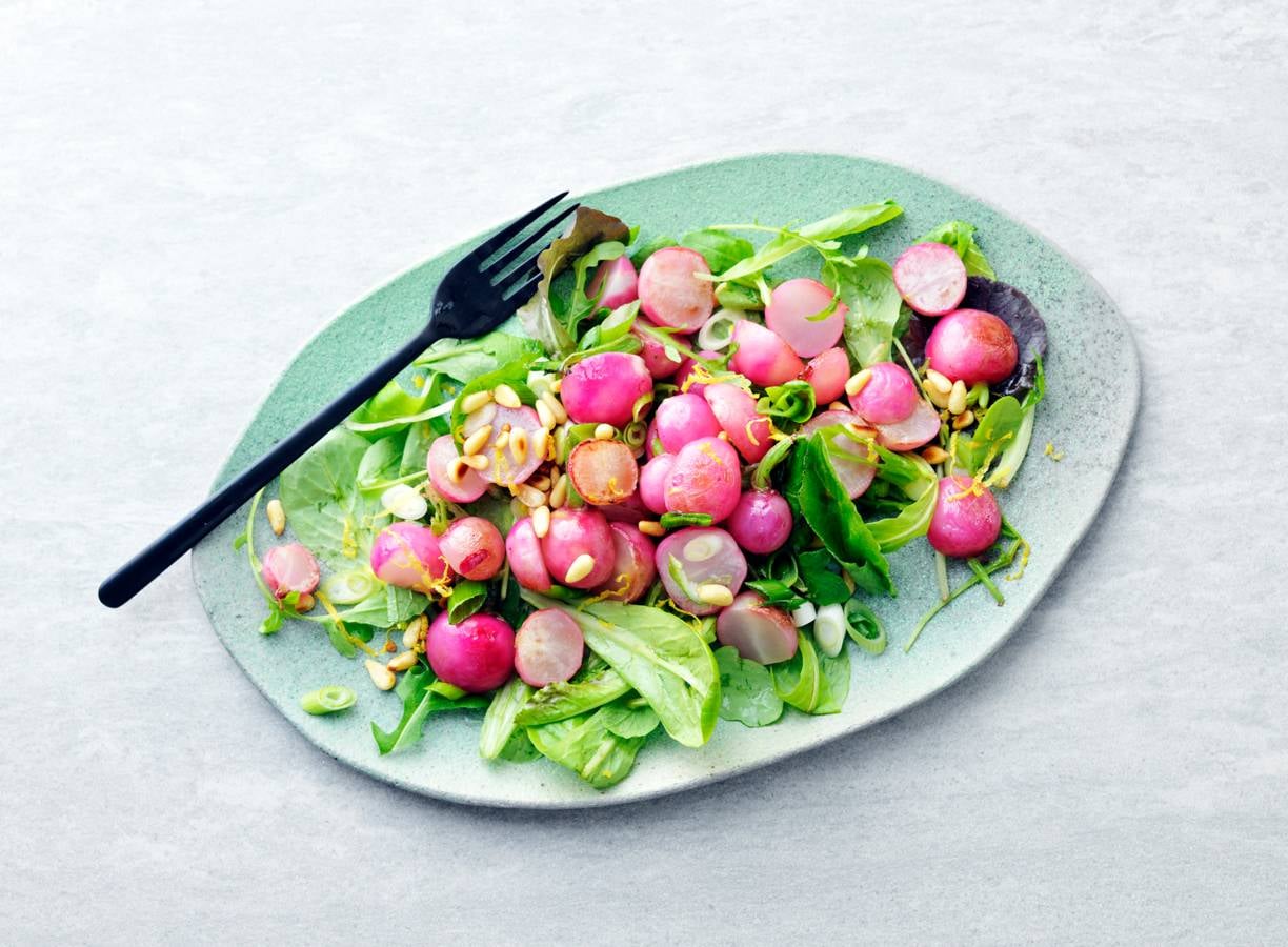 Lauwwarme salade met gebakken radijs