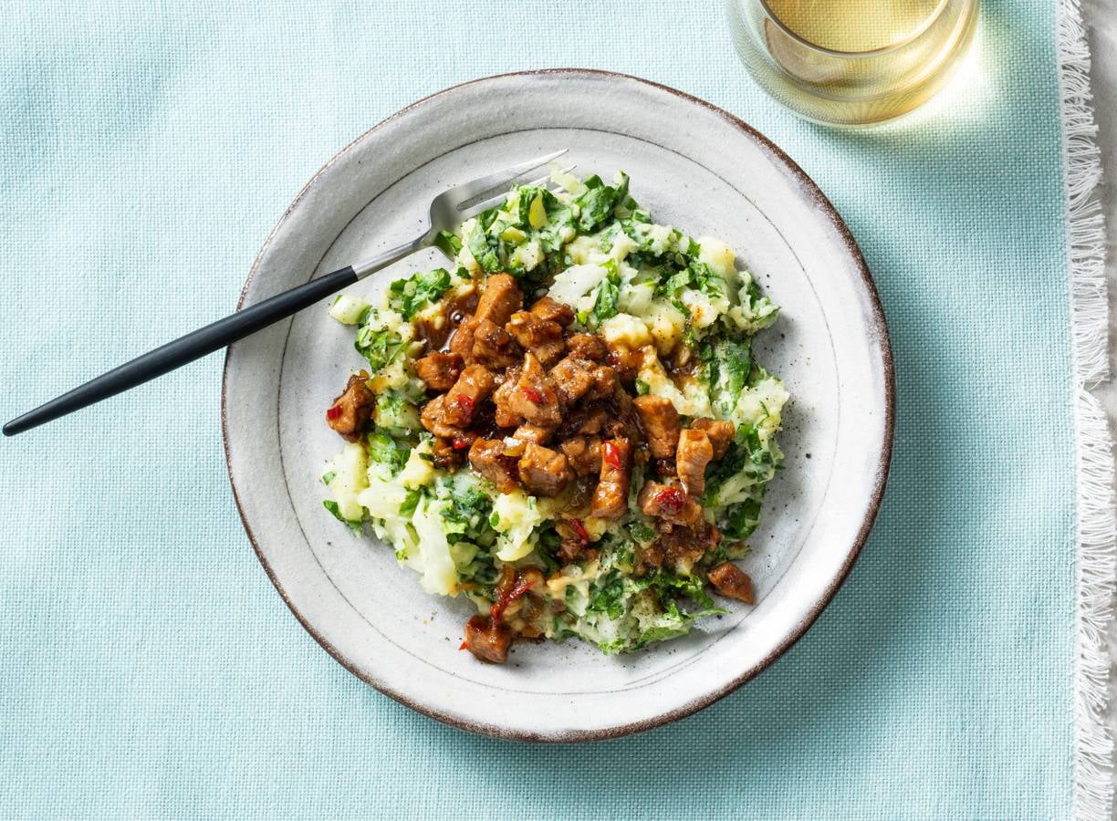 Paksoistamppot met varkenshaas en kokosmelk