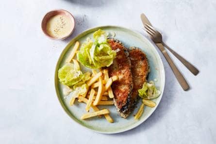 Aubergineschnitzels met mosterdsaus