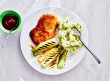 Aardappelen, groente, vegetarische schnitzel! Het klassieke AGV'tje maar dan net even anders.