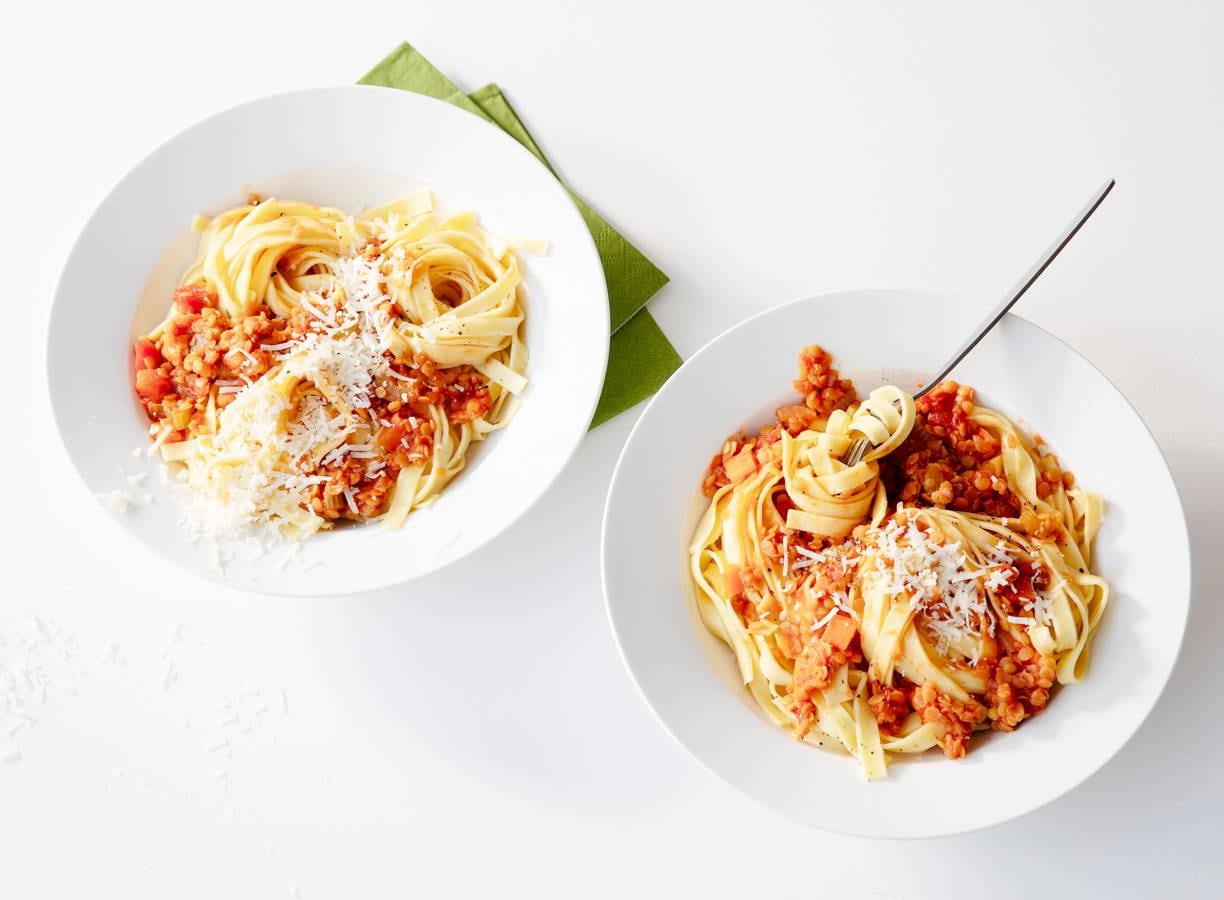 Verse tagliatelle met ragù van linzen