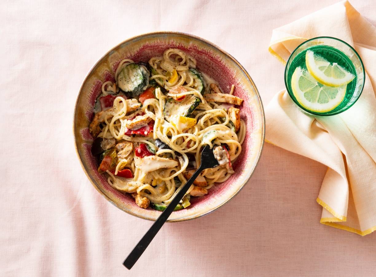 Romige Pasta Met Kip En Gegrilde Groente Recept - Allerhande | Albert Heijn