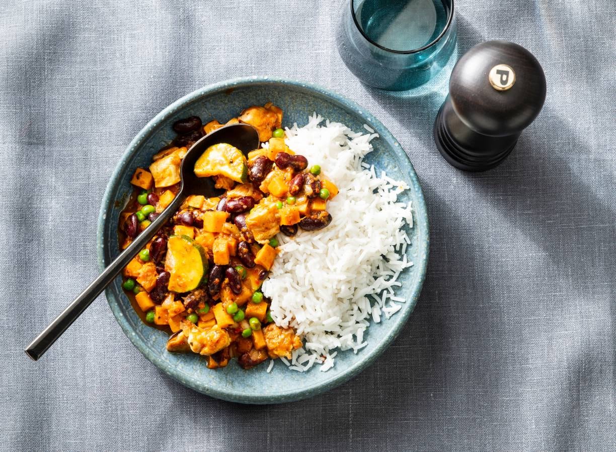 Curry met kidneybonen en zoete aardappel