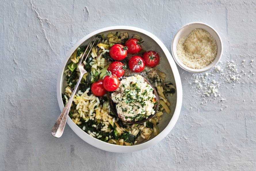 Gevulde portobello met ricotta & risotto
