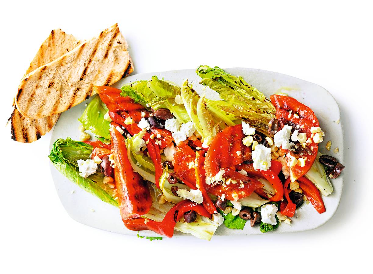 Gegrilde watermeloensalade met feta en olijven