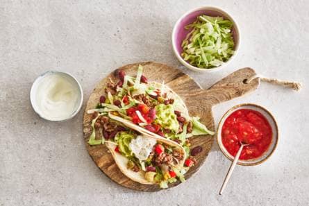 Taco’s met gehakt, kidneybonen en guacamole