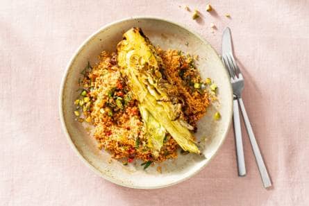 Volkorencouscous met geroosterde spitskool en tomatentapenade