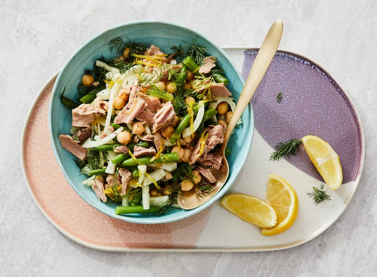 Kikkererwten-tonijnsalade met venkel & sperziebonen