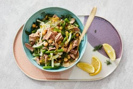 Kikkererwten-tonijnsalade met venkel & sperziebonen