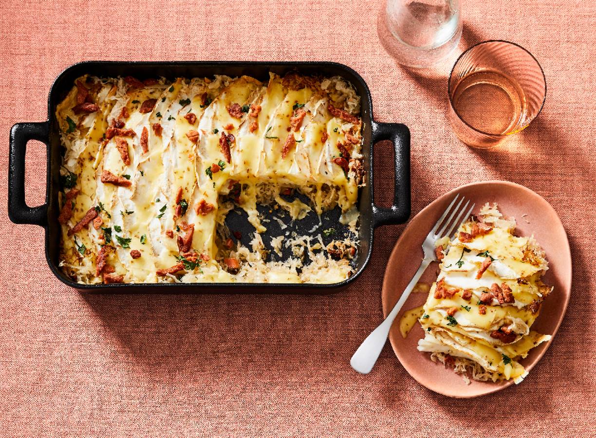 Gratin van knolselderij met komijnekaas en zuurkool