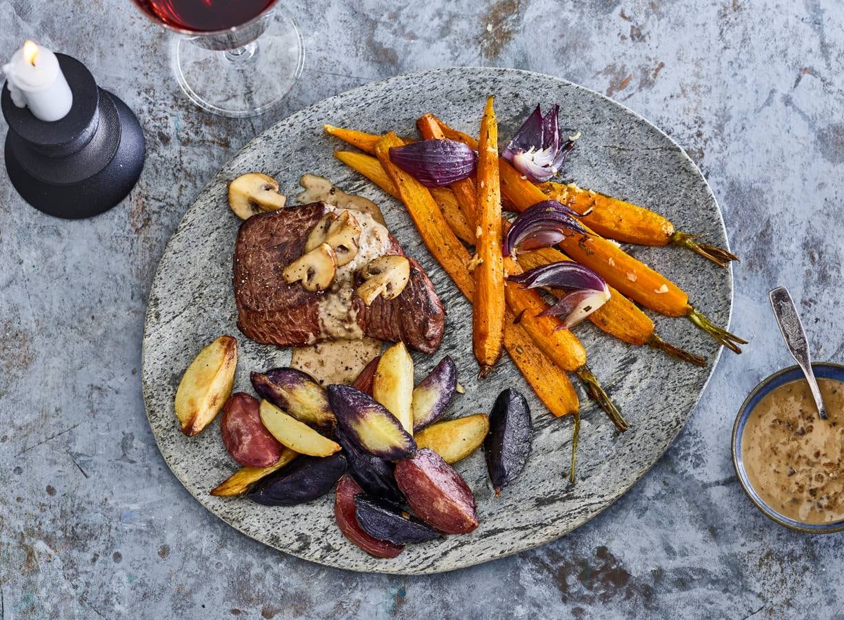 Biefstuk met champignonsaus