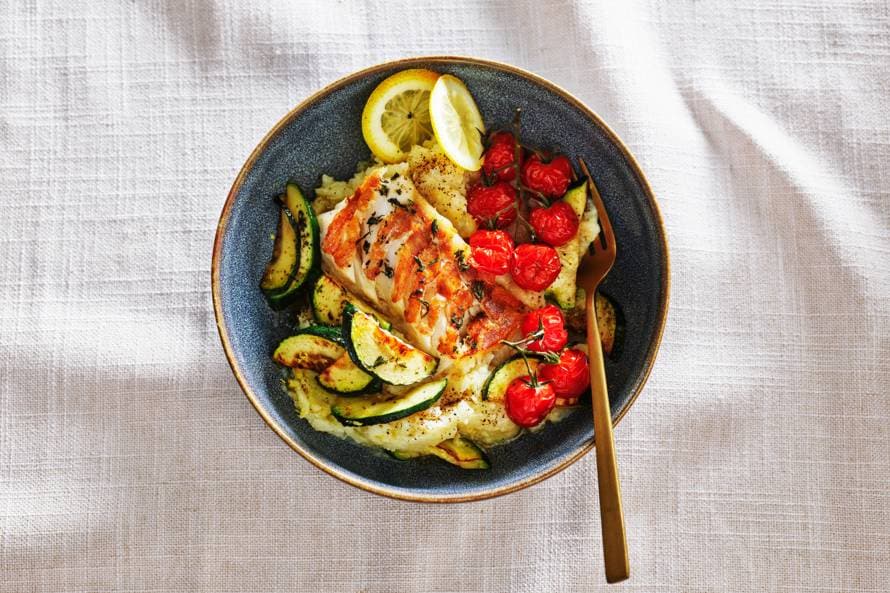 Gebakken kabeljauw met bloemkoolpuree 
