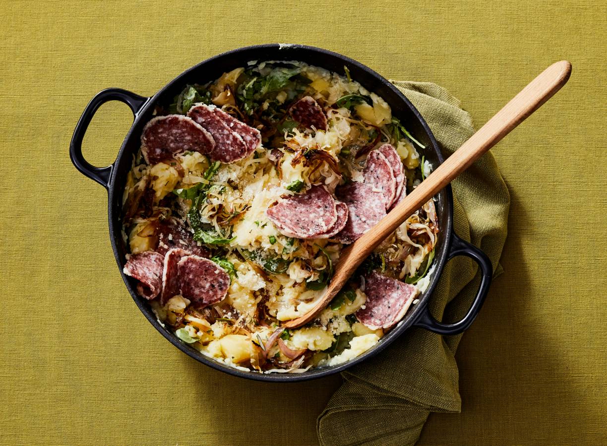 Zuurkoolstamppot met truffelsalami
