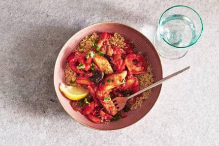 Kiptajine met harissa, tuttifrutti & couscous