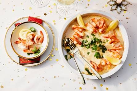 Gegratineerde garnalen met gruyère