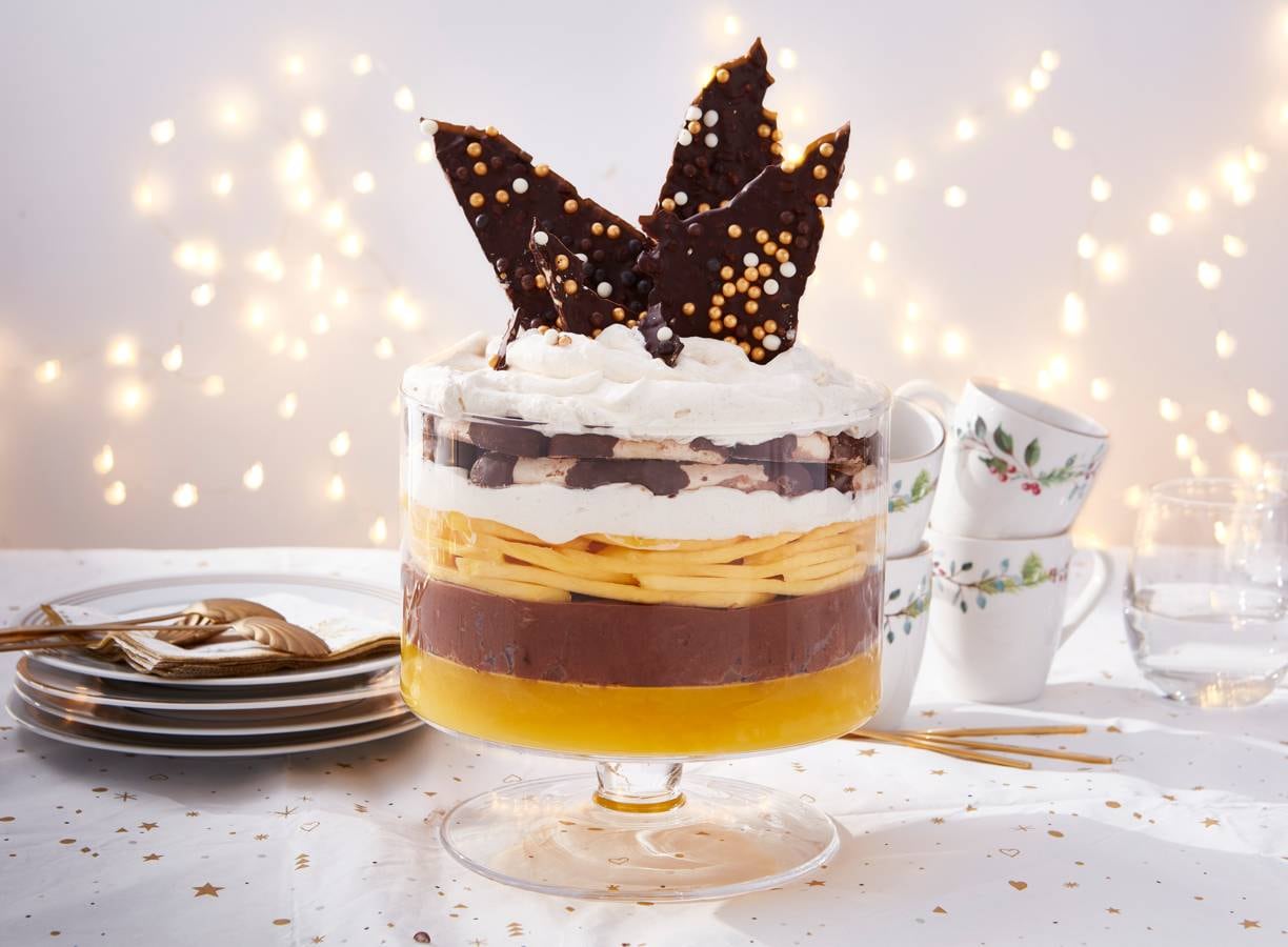 Trifle met chocolade, mango en bokkenpootjes
